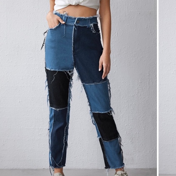 FabulouslyFitted Boutique | 2 Piece Denim Patchwork Distressed Set - Picture 3 of 7